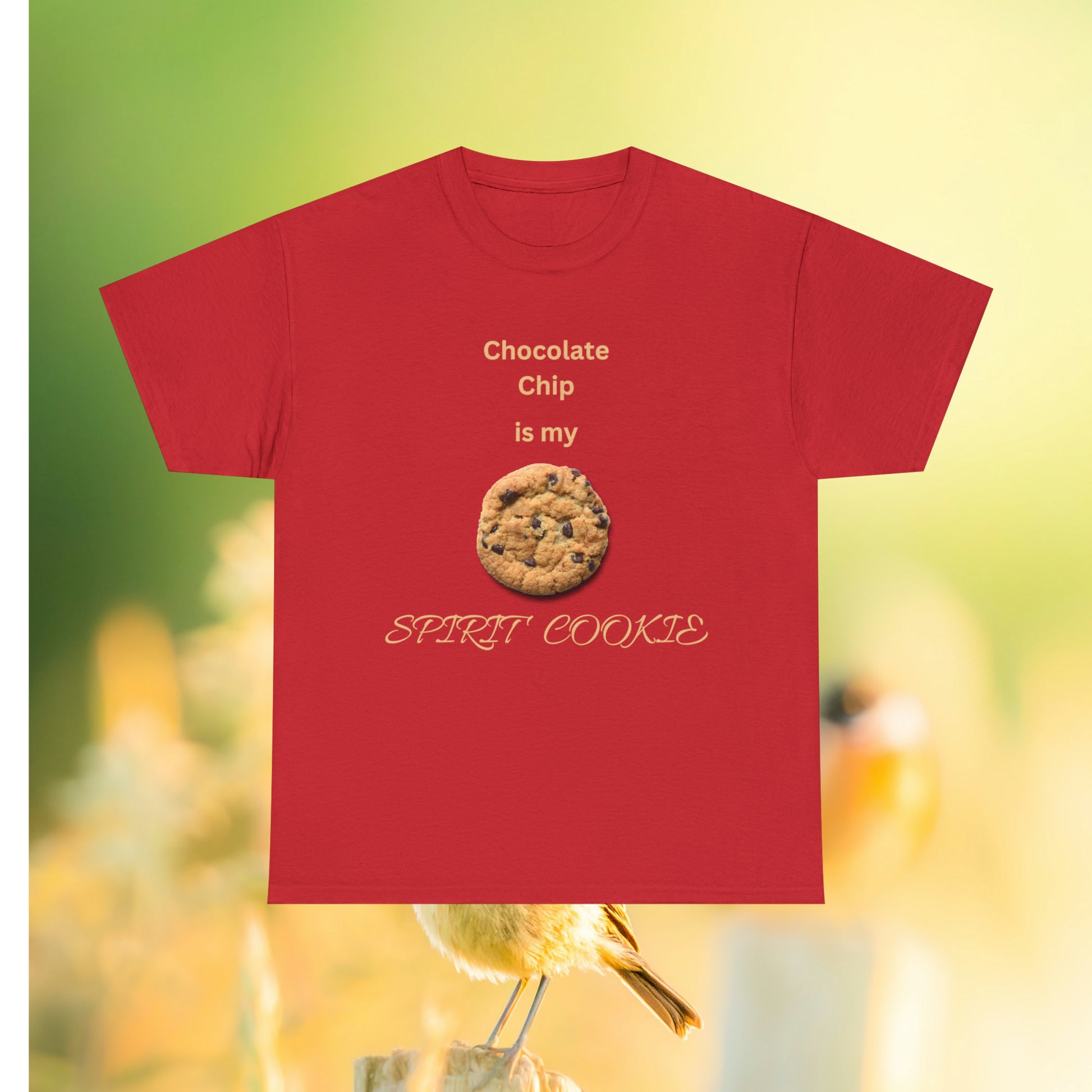 Red  tee  with printed cookie and quote "Chocolate Chip is my Spirit Cookie"