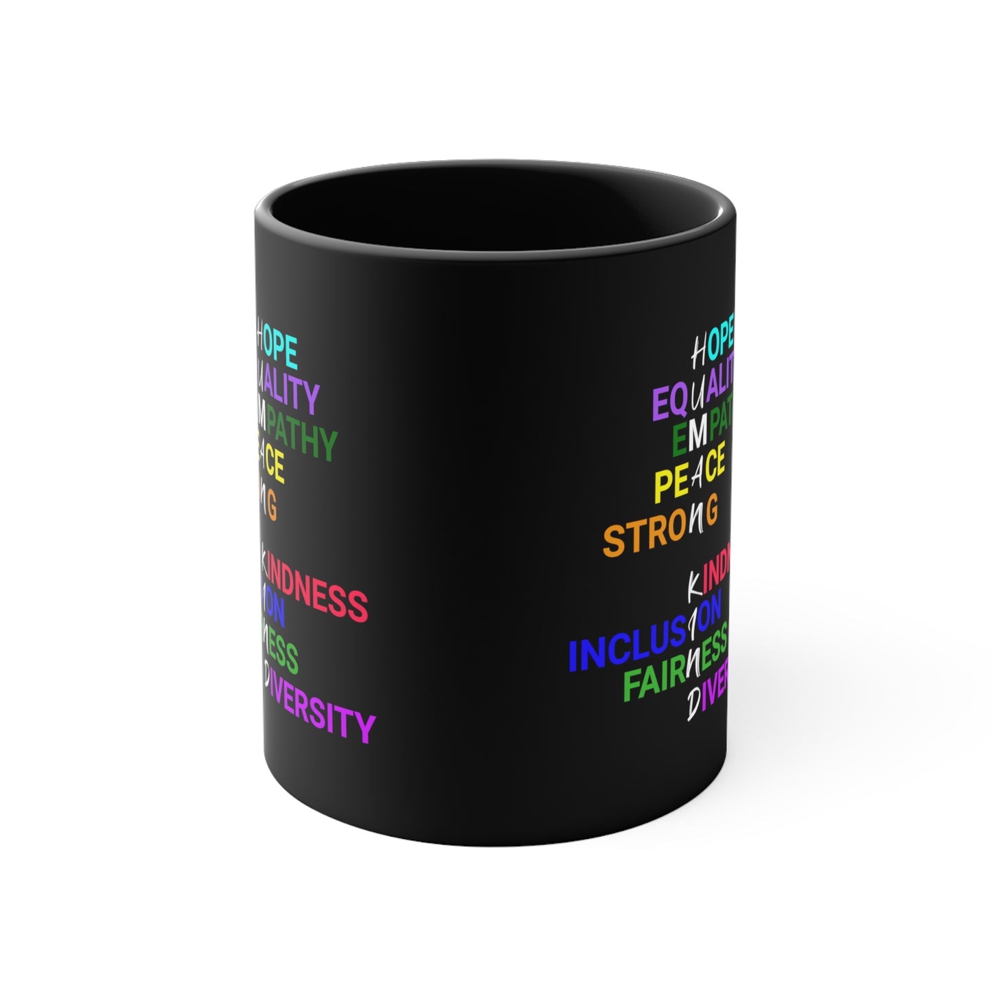 Side view of "Human Kind" graphic mug