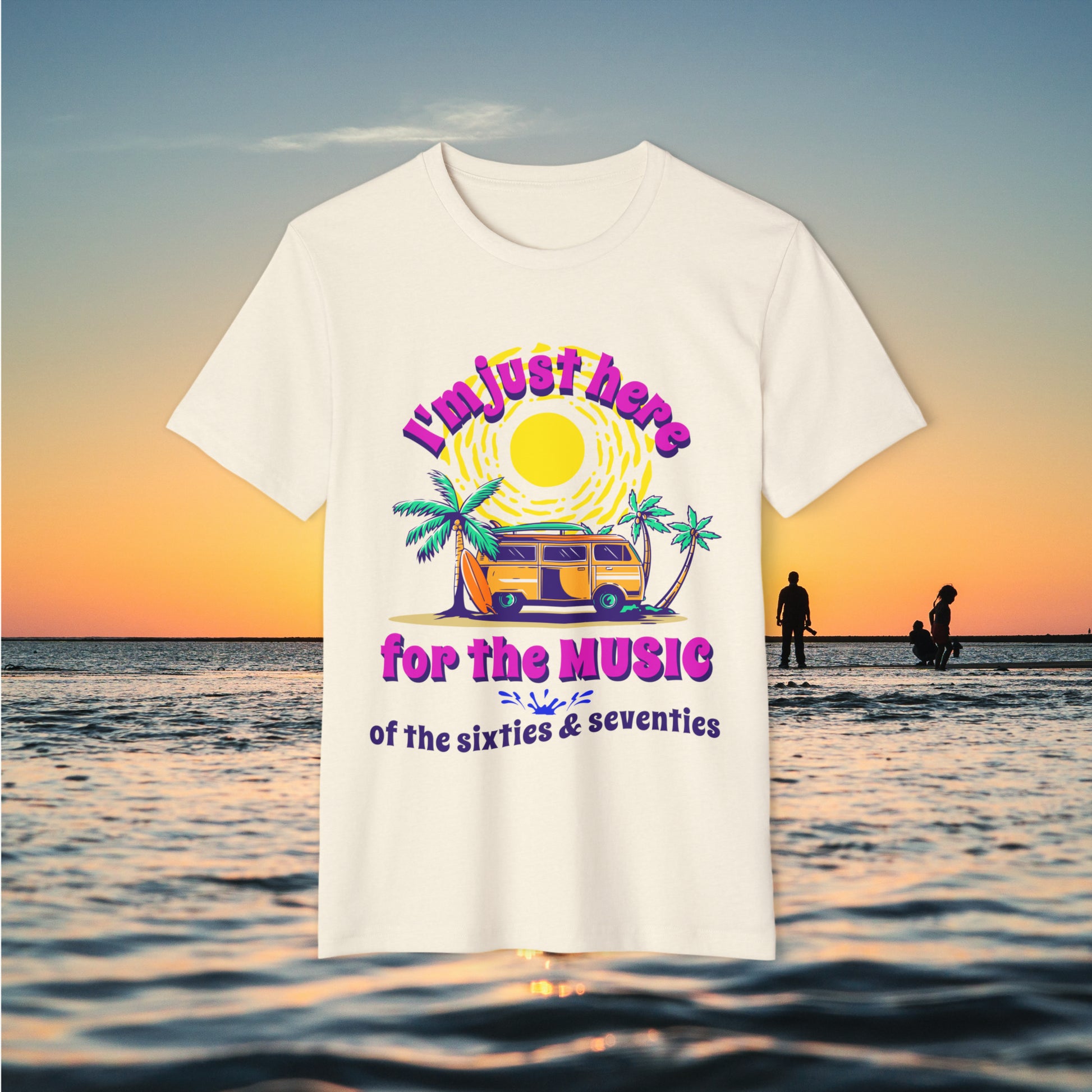 Natural color graphic tee with beach background