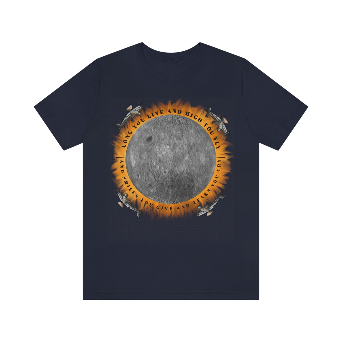 Navy tee with graphic "Eclipse, from the Dark Side of the Moon"