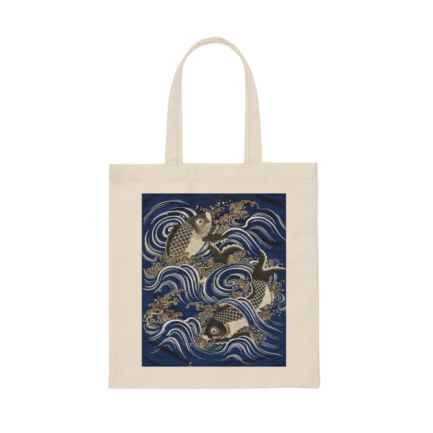 "Carp in Waves" graphic on Canvas Tote