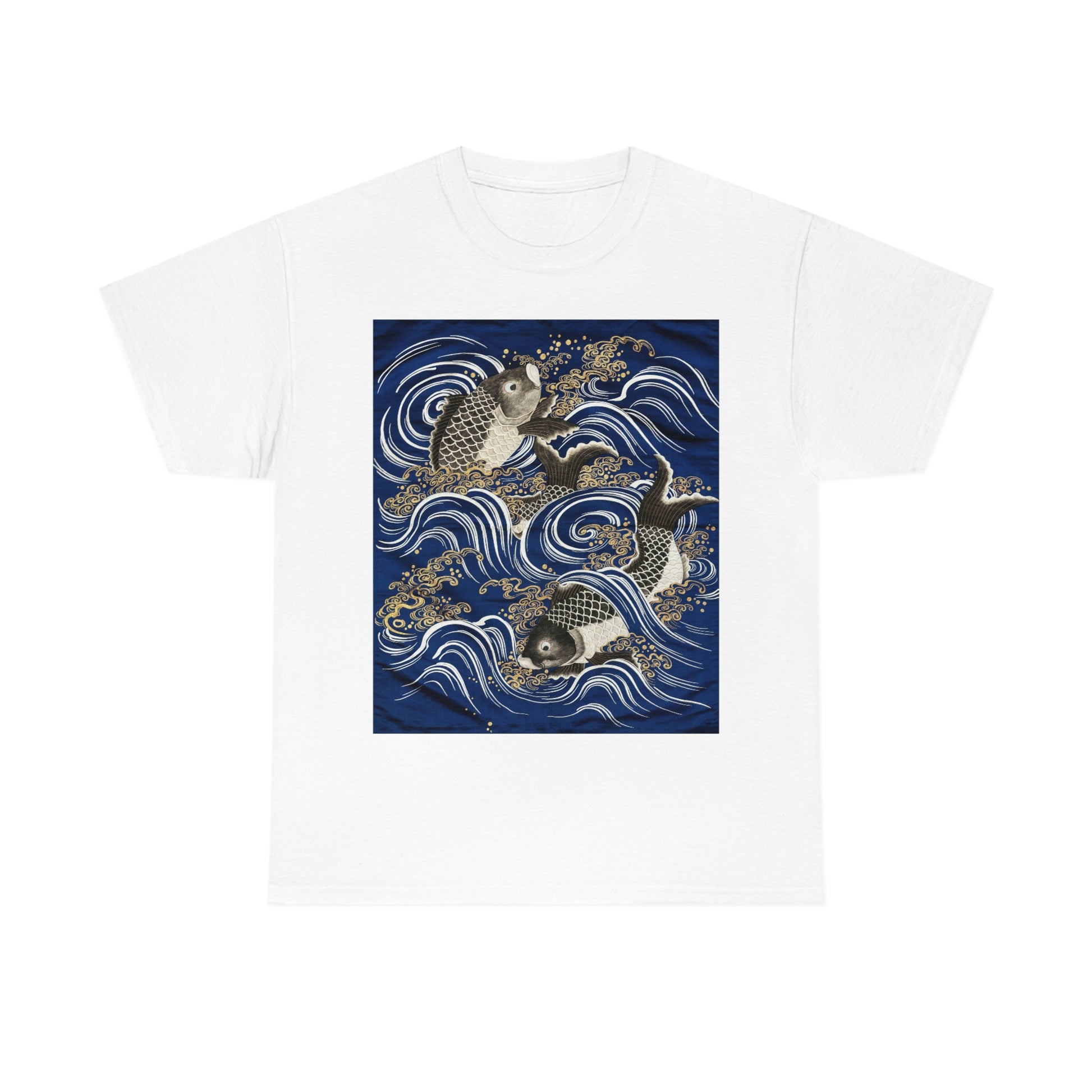 White tee with Carp in Waves graphic