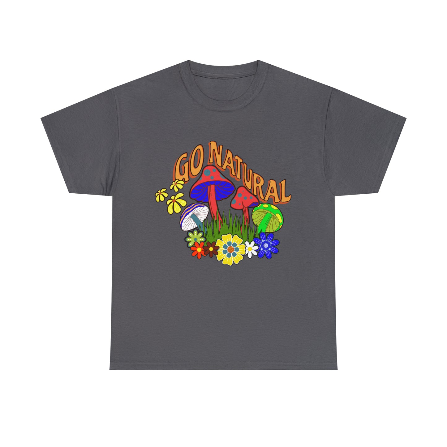 Grey tee with graphic for "Go Natural"