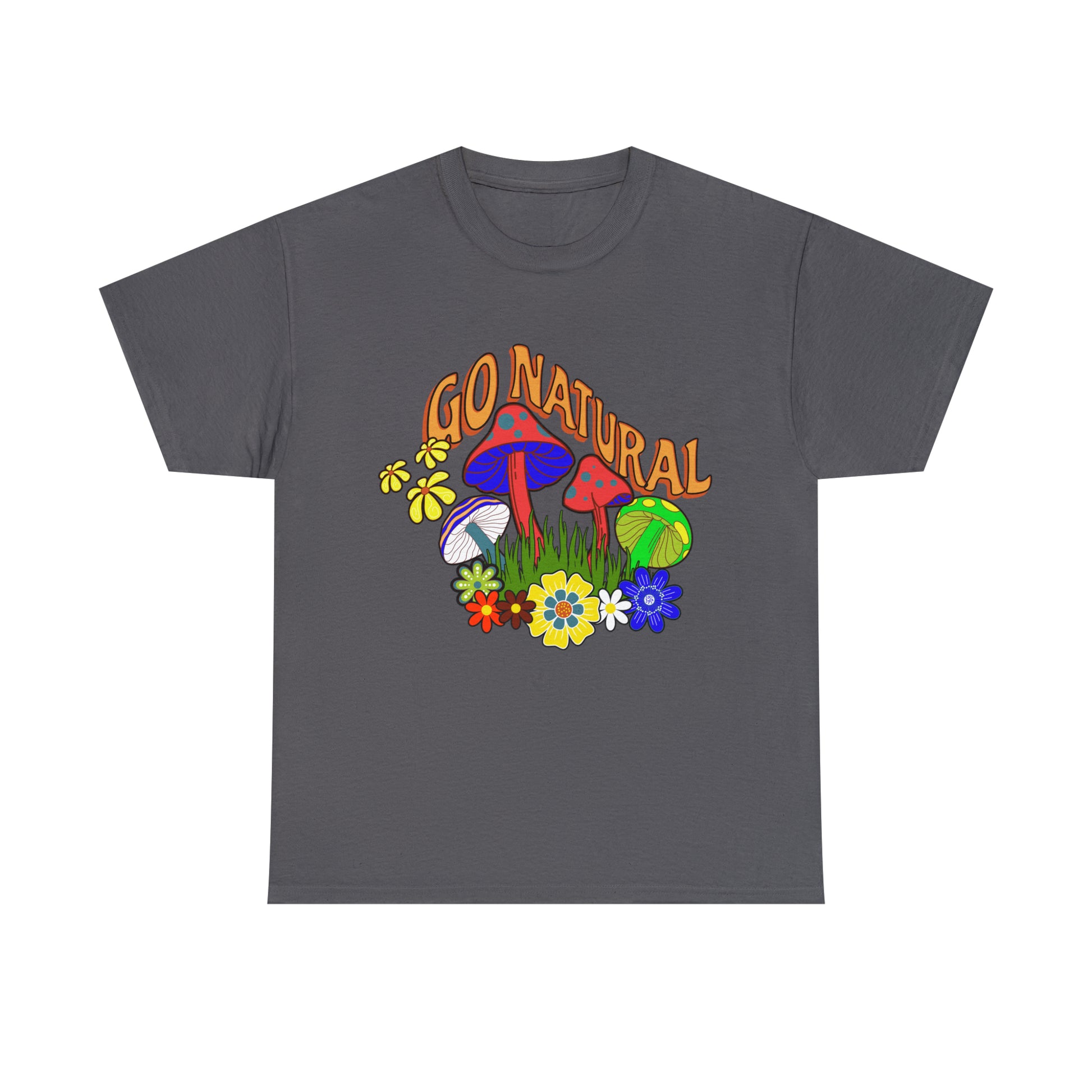 Grey tee with graphic for "Go Natural"