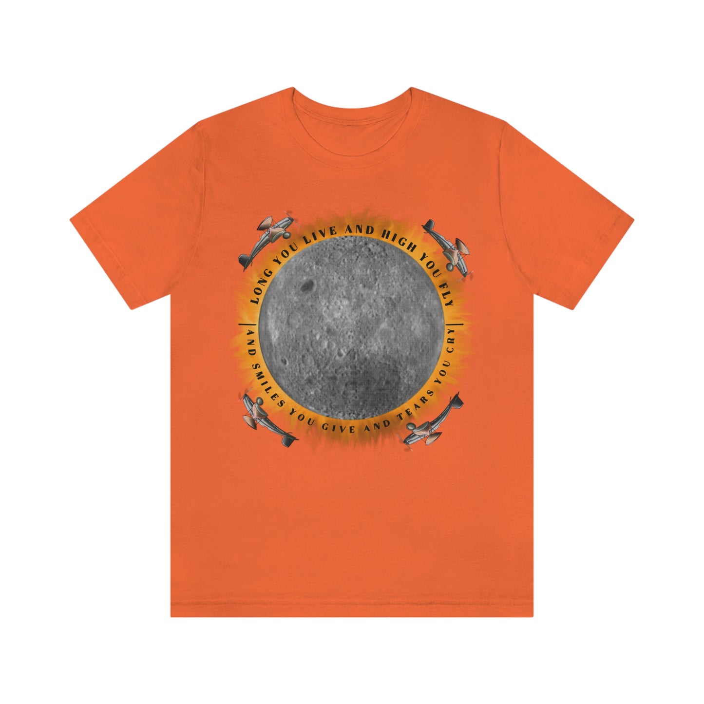 Orange t-shirt with graphic, "Eclipse, from the Dark Side of the Moon"