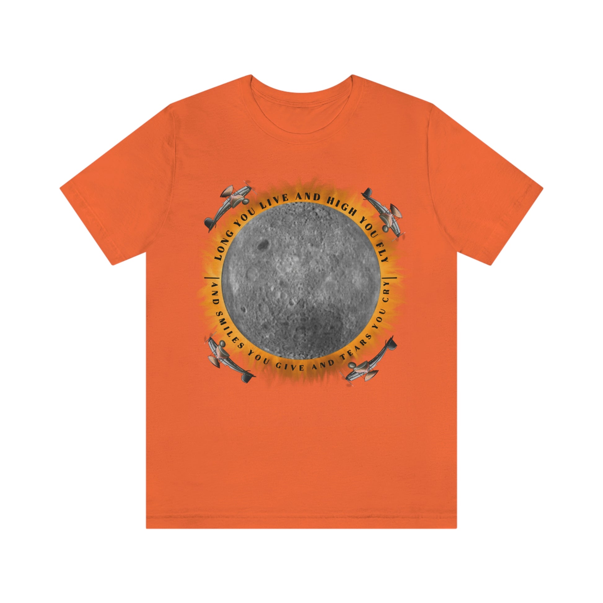 Orange t-shirt with graphic, "Eclipse, from the Dark Side of the Moon"