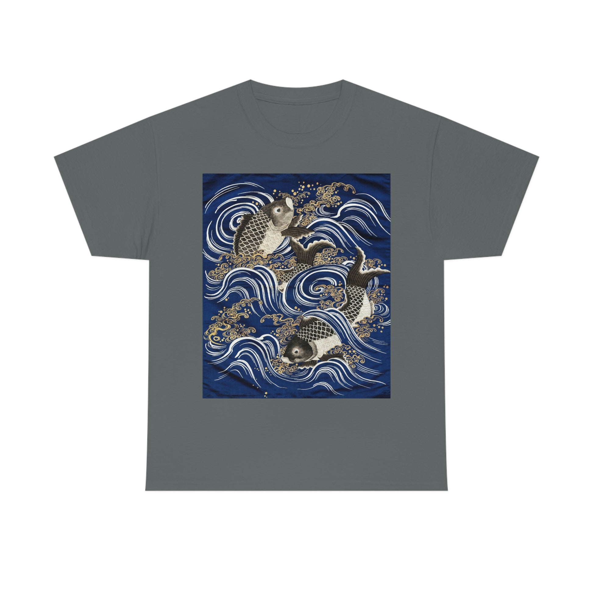 Charcoal tee with Carp in Waves graphic