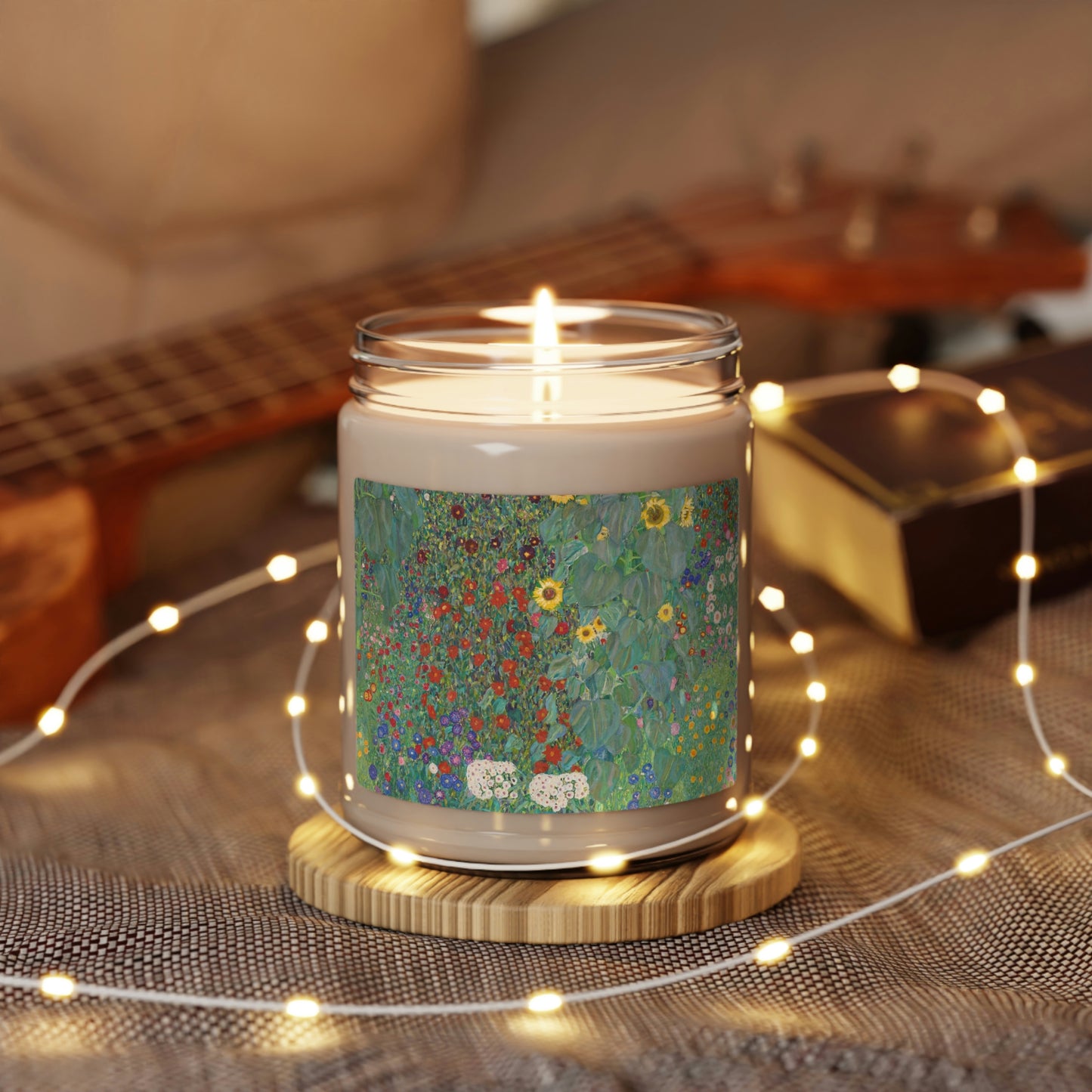 "Apple Harvest" Scented Soy Candle, lit on holiday table