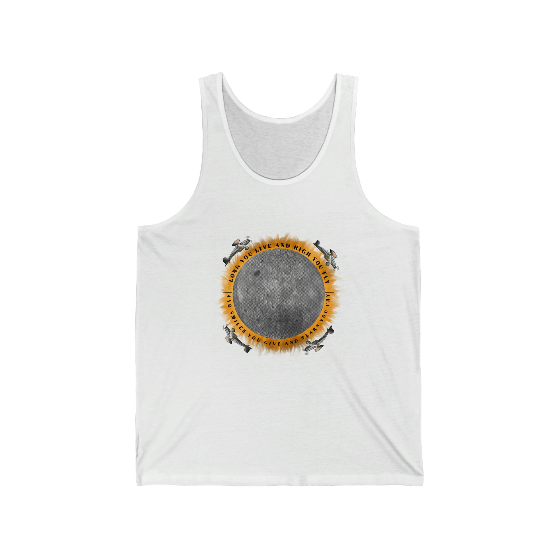 White tank top with graphic "Eclipse, from the Dark Side of the Moon"