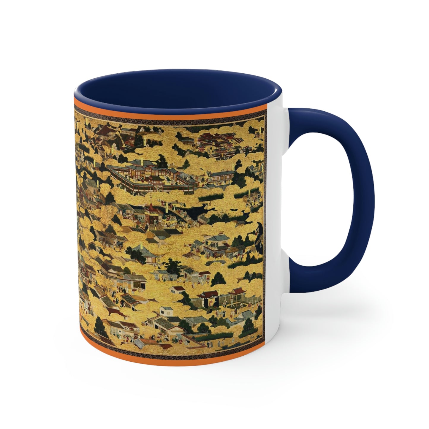 "Kyoto Map" (Vintage 17th c.) on mug with navy color  inside and on handle,