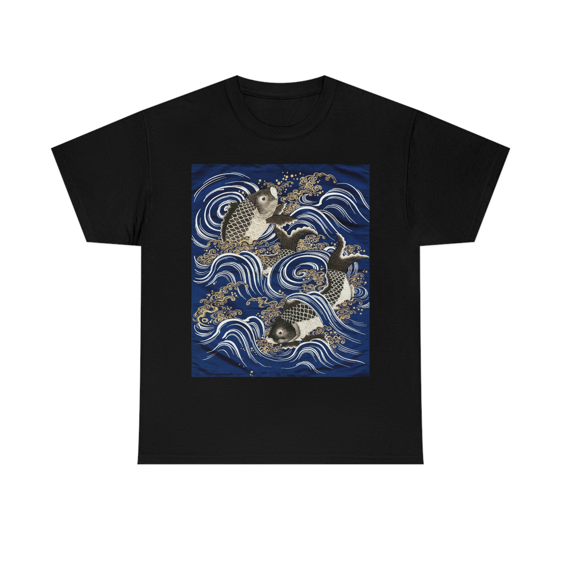 Black tee with Carp in Waves graphic