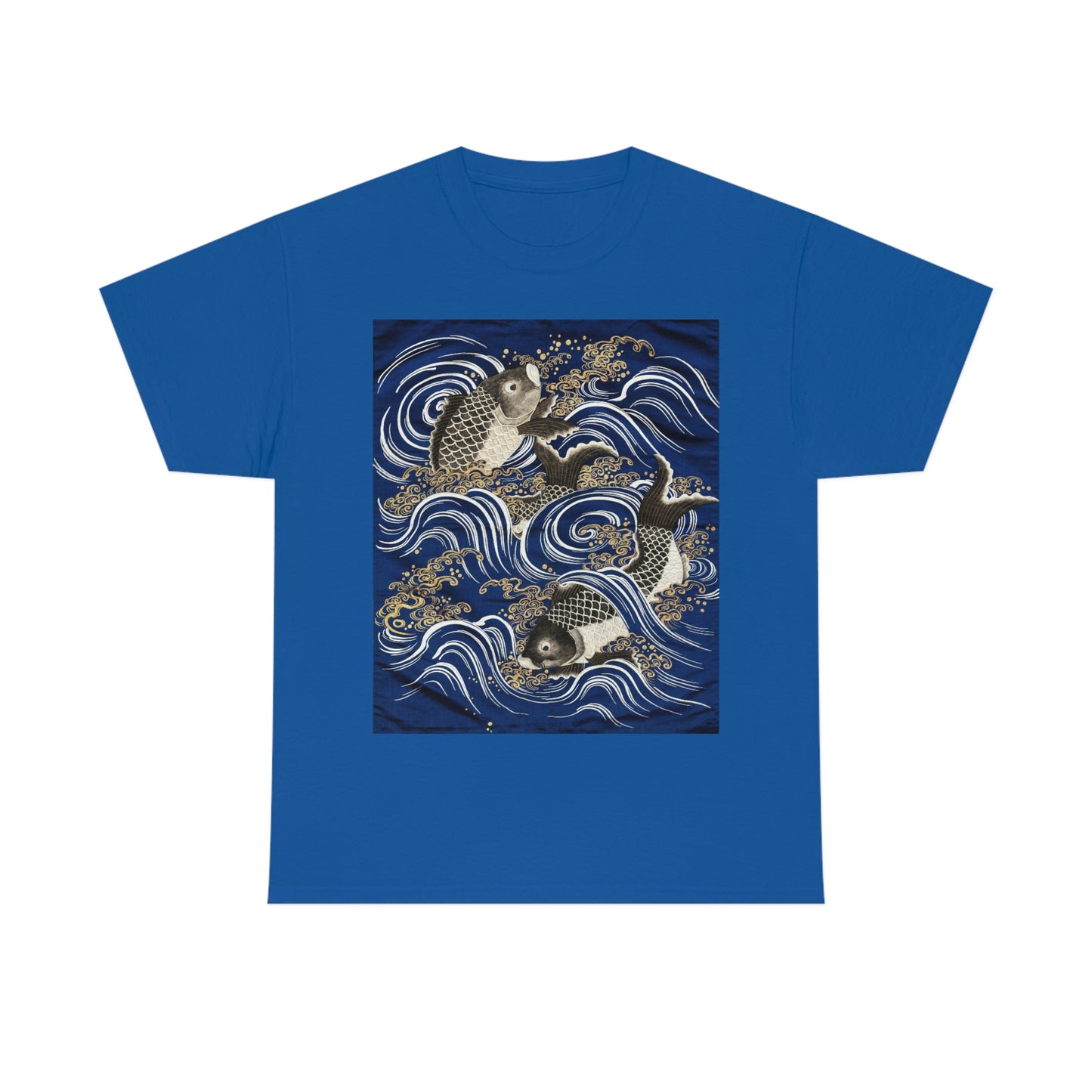 Royal blue tee with Carp in Waves graphic