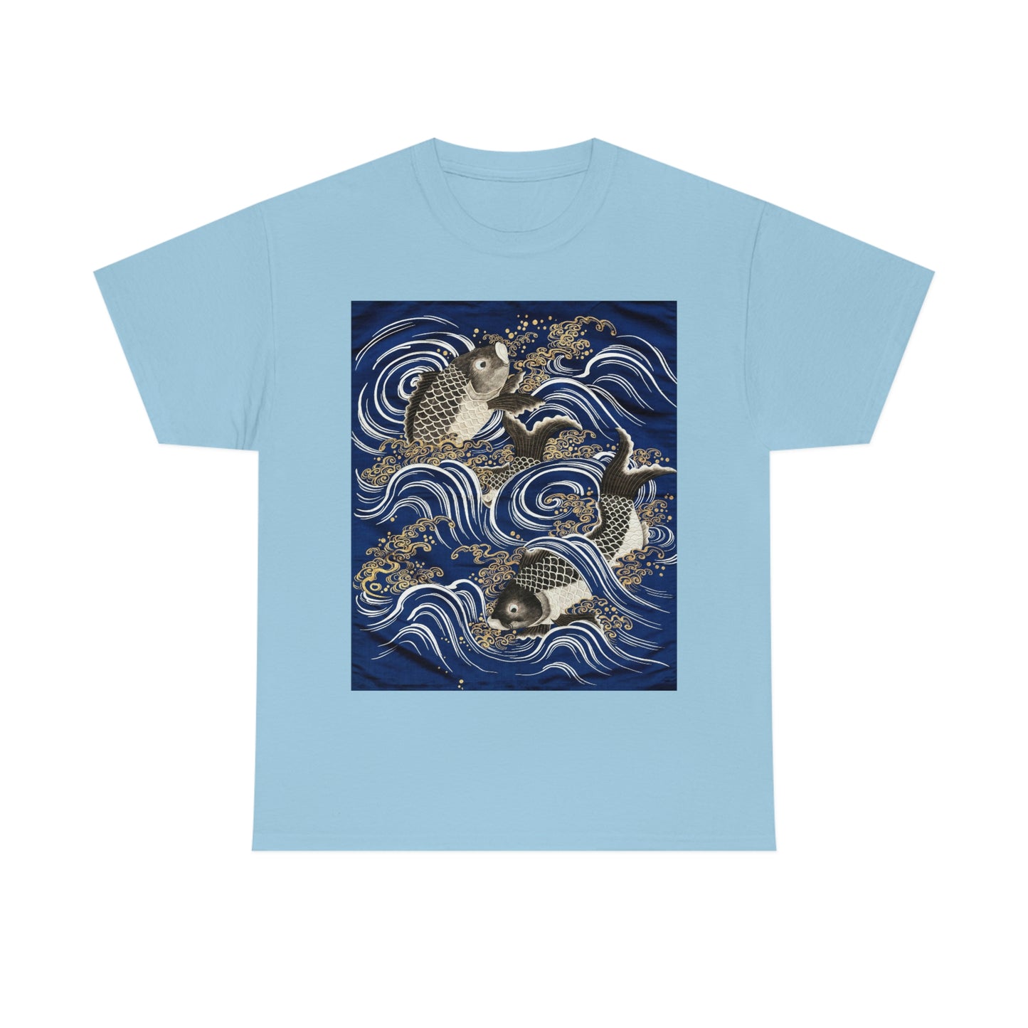 Light blue tee with Carp in Waves graphic