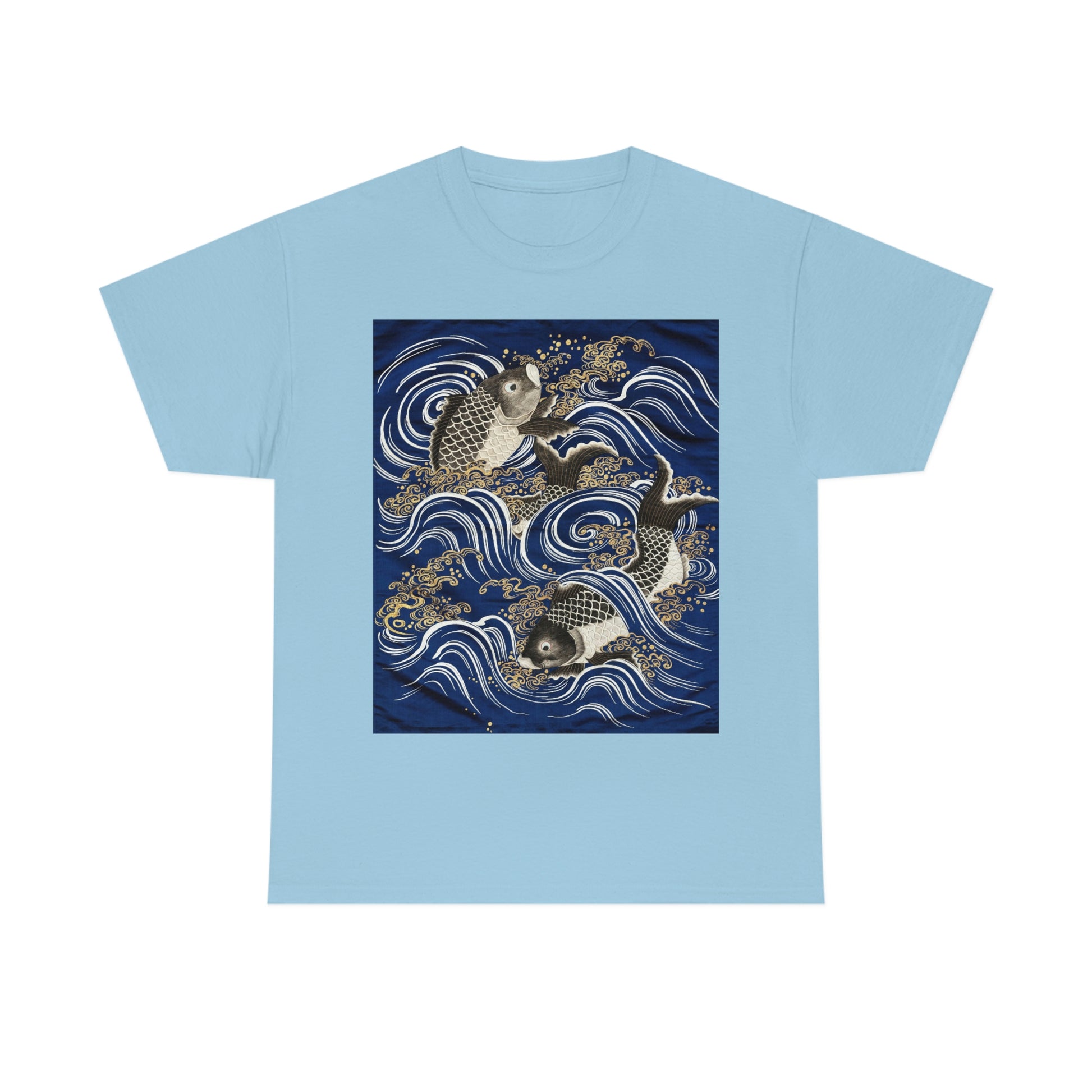 Light blue tee with Carp in Waves graphic